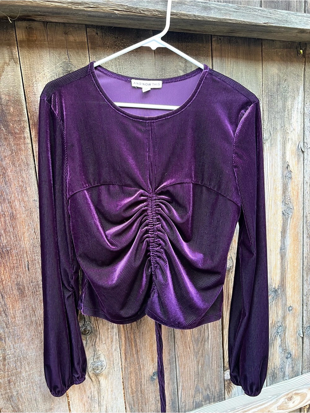 Purple Ruched Velvet Long-Sleeve Top